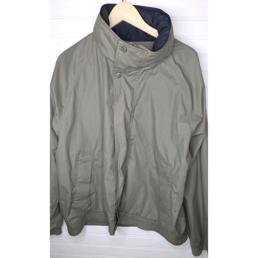 VINTAGE Jansport Windbreaker Jacket Mens Large Hidden Hood Full Zip Snaps Button